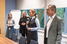 Od lewej: mgr Lidia Korzeniowska; dr Justyna Stecko; dr hab. Beata Zatwarnicka-Madura, prof. PRz; prof. dr hab. Grzegorz Ostasz