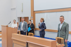 Uroczyste rozpoczęcie studiów podyplomowych MBA. Od lewej: prof. dr hab. inż. Piotr Koszelnik, dr Justyna Stecko, dr hab. Beata Zatwarnicka-Madura, prof. PRz, prof. dr hab. Grzegorz Ostasz
